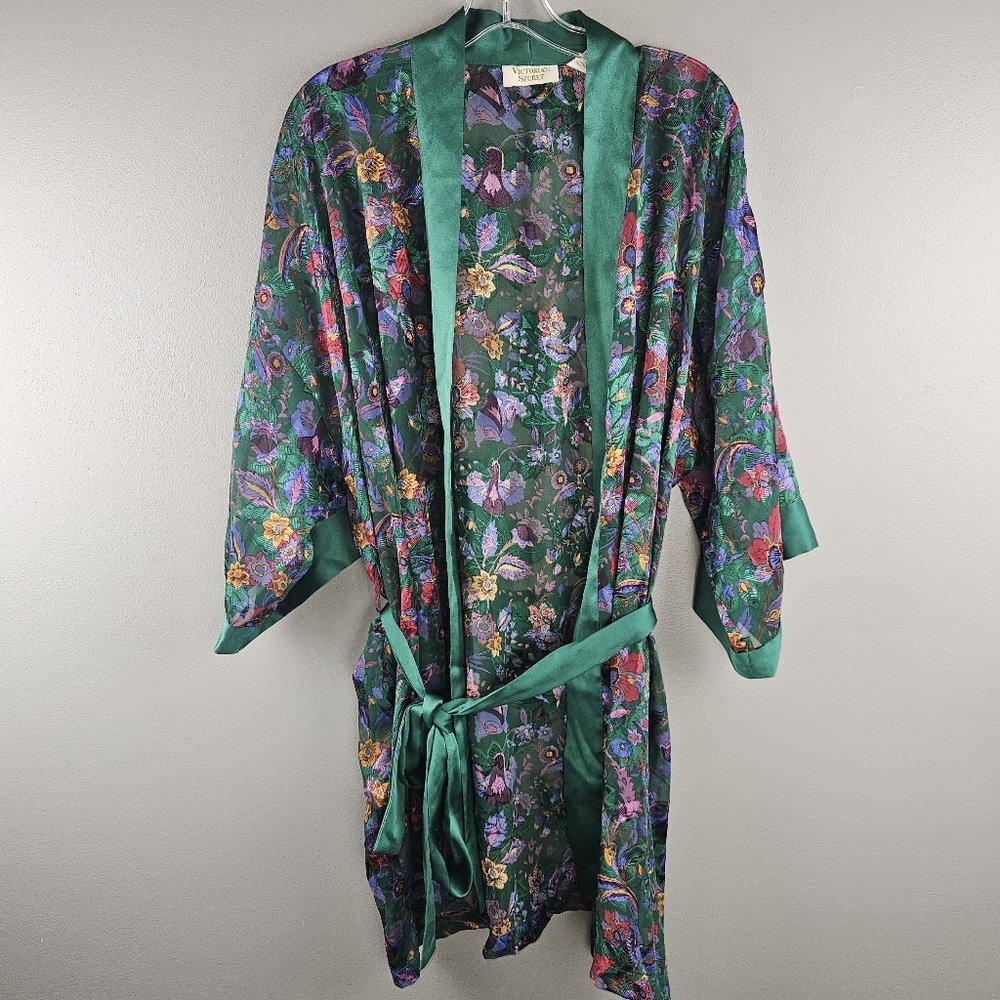 Victorias Secret Gold Label‎ Satin Paisley Lingerie Robe Kimono Vintage 90s OS